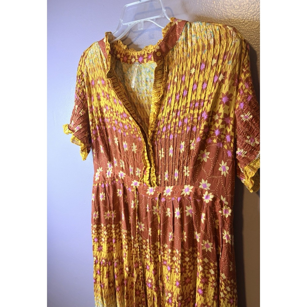 Free People Rare Feelings Midi Dress Warm Floral Tiered Boho Tassel Women Size M - Picture 3 of 8